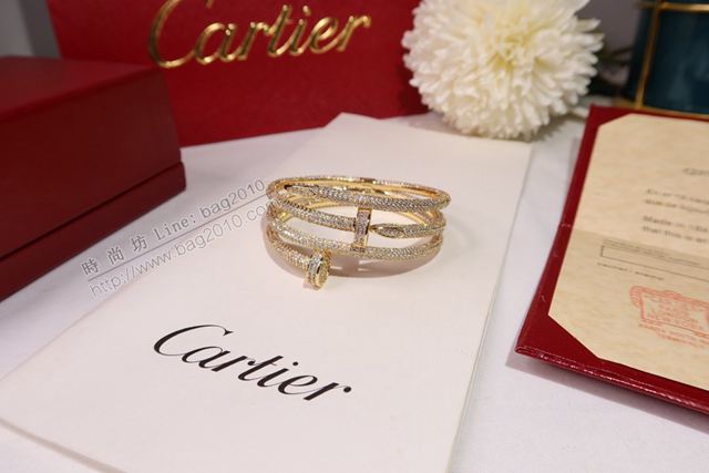 Cartier首飾 卡地亞專櫃版本 進口純銀材質電鍍三層厚金 Cartier卡地亞四層滿鑽釘子手鐲  zgk1439